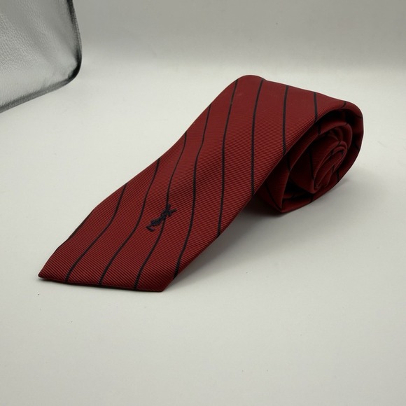 Yves Saint Laurent YSL Silk Tie Red Black Stripe Logo Vintage Designer Necktie - Picture 1 of 6